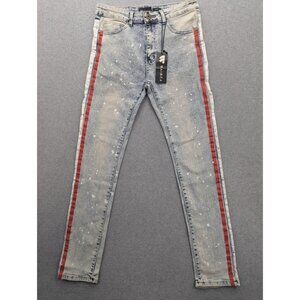 Waimea Jeans Mens 32x32 Blue Acid Wash Skinny Side Stripe Distressed M4839D